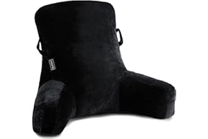 SLIGUY Reading Pillow Standard Bed Pillow for Sitting in Bed Couch or Floor-Backrest with Arms Support and Pockets, Adult Back Pillow Bed Chair for Bed Rest, Reading, Watching TV, Gaming, Black