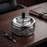 Push-Button Style Ashtray with 3 Holders, Portable Desktop Car Ashtray for Patio, Home Office Decoration, Outdoor Indoor Use