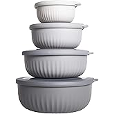 COOK WITH COLOR Prep Bowls with Lids- Wide and Deep Nesting Plastic Small Mixing Bowl Set with Lids, 8 Piece Set - Wide Bowls, Gray