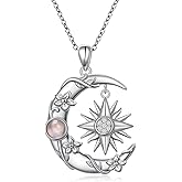 DAOCHONG Sun and Moon Necklace 925 Sterling Silver Sun Moon Pendant Moonstone Jewelry Gifts for Women