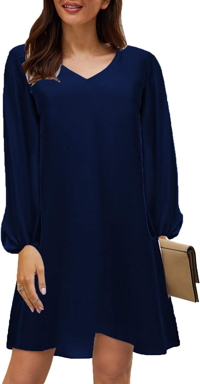 SimpleFun Women's Dress Sweet & Cute V-Neck Bell Sleeve Shift Dress Mini Dress