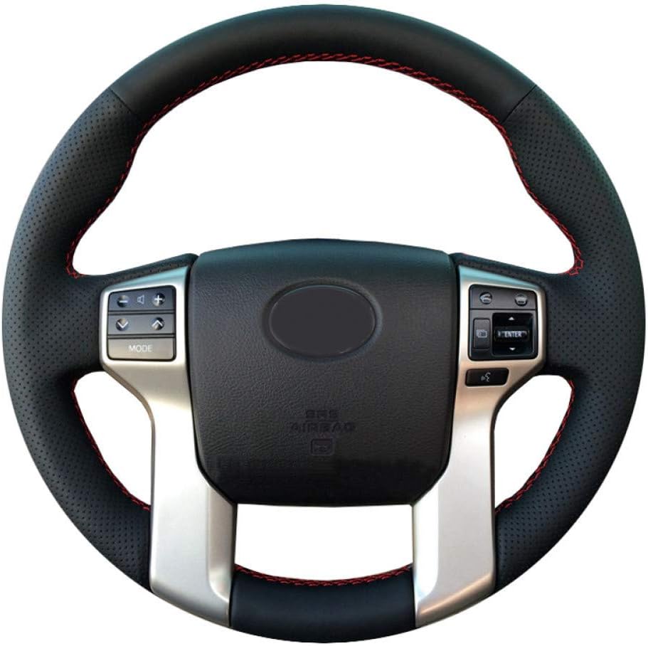 Hand-stitched black Artificial leather steering wheel cover for Toyota Land Cruiser Prado 2010-2014