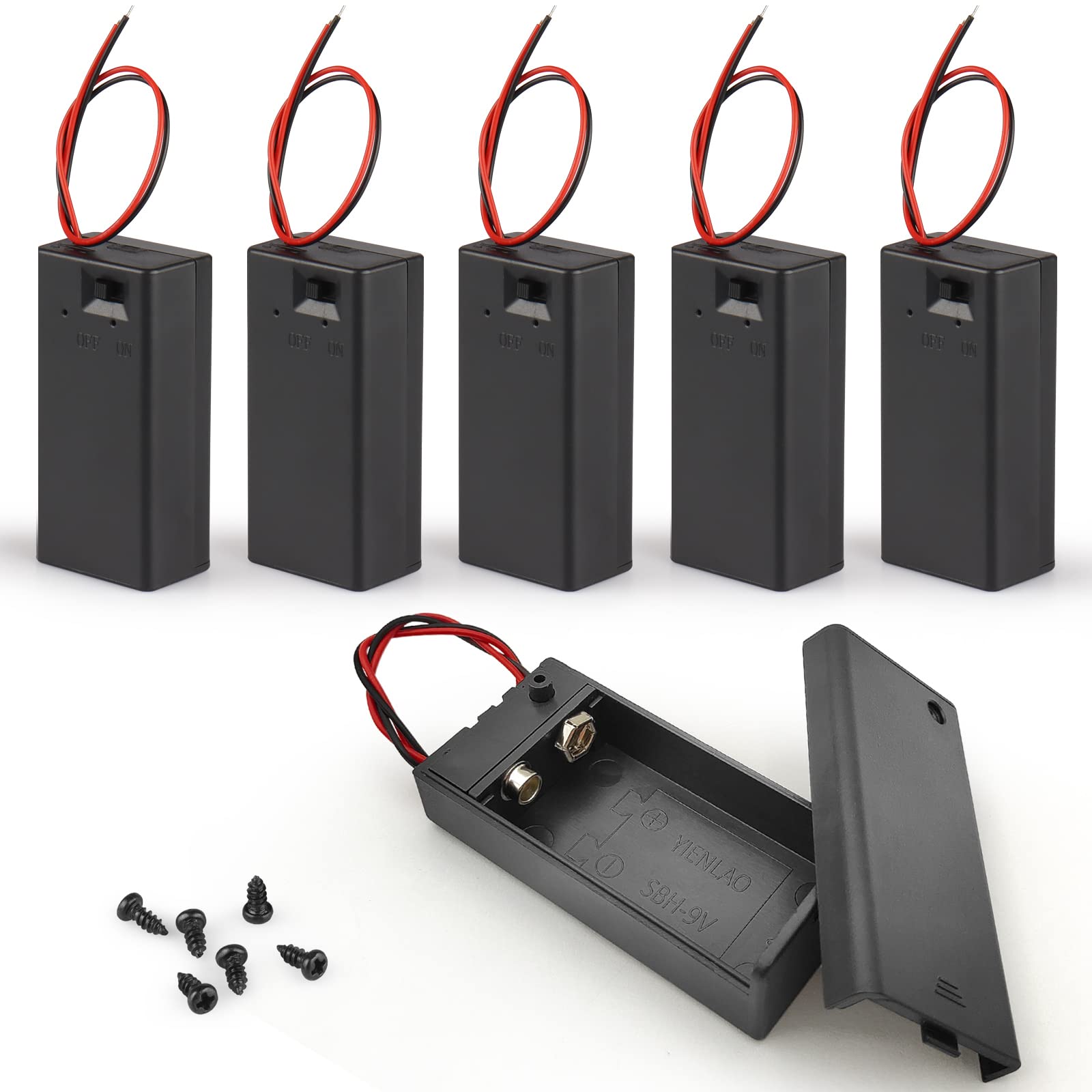 6PCS 9V Battery Holder,9 Volt Battery Holder with Leads，Widely Used in Student Experiments,LED Strips or Other Devices with 9V Batteries (6 Pack)