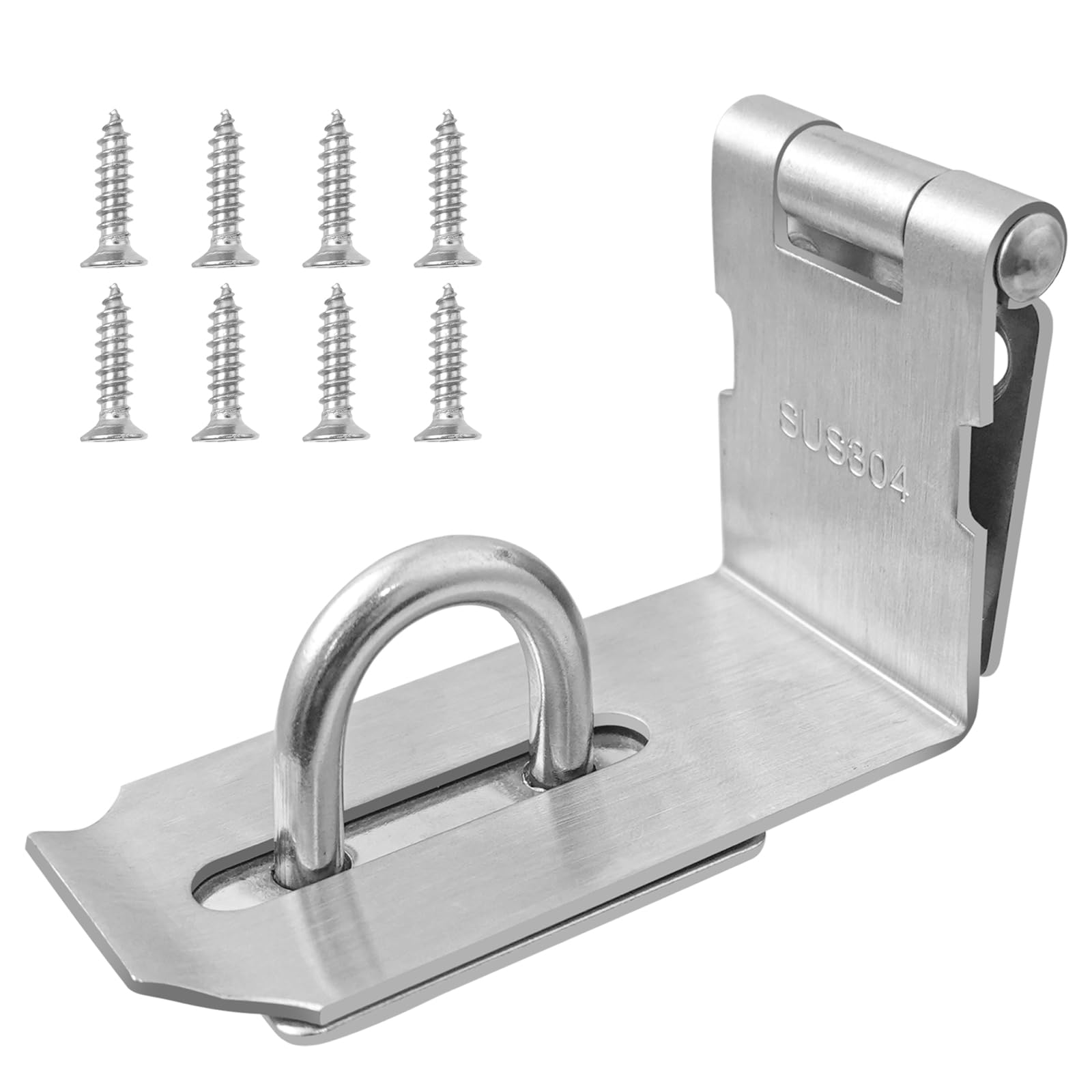 BuxiuGK Heavy Padlock Hasp Door Clasp 90 Degree Right Angle Door Lock Gate Latch 304 Stainless 5 Inches with Screws for Doors Gate Window,Silver