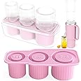 RuRu monkey Ice Mold for Stanley Cup, Silicone Ice Cube Tray with Lid and Bin for 20 30 40 oz Tumbler Cup, Cylinder Ice Maker for Drinks, Coffee and Cocktails, Whiskey, Easy to Release (Pink)