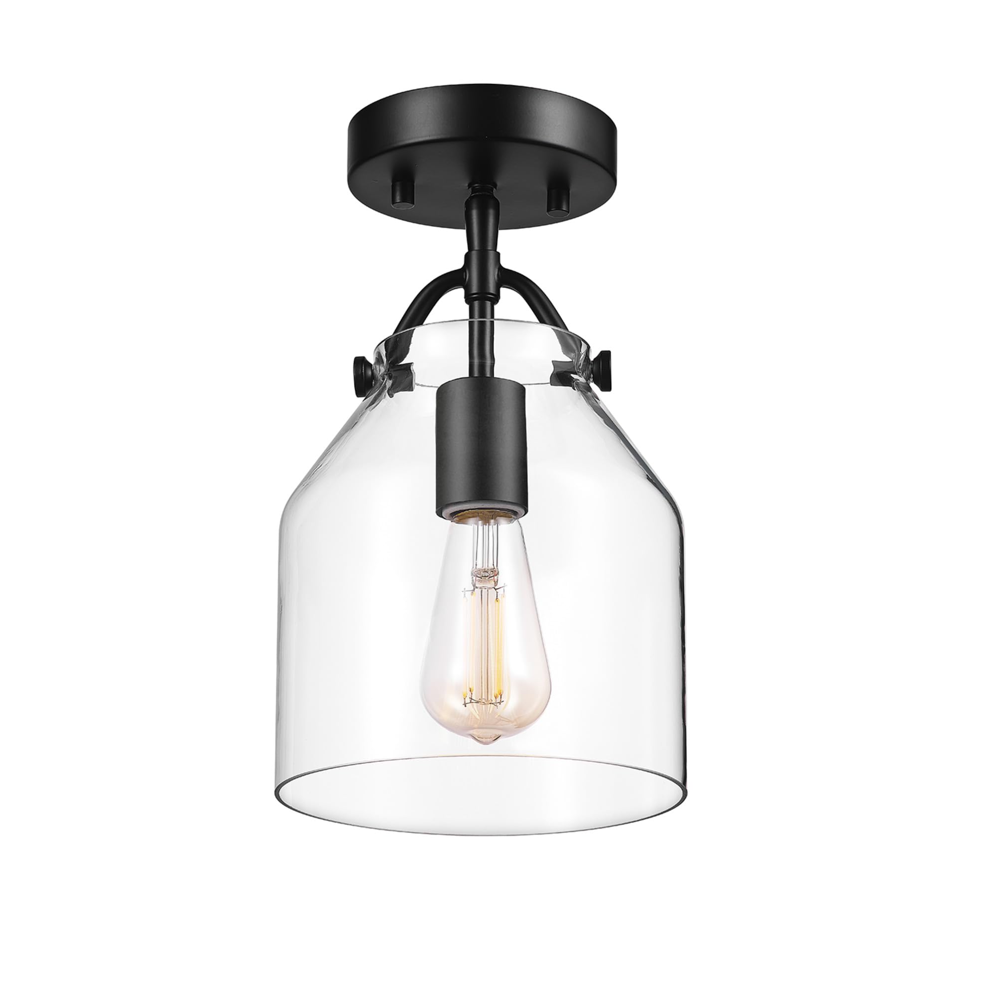 GLOBE Electric Helm 1-Light Flush Mount Ceiling Light Fixture, Matte Black, Angular Glass Shade, E26 Base Socket, Home Improvement, Bedroom Lights for Ceiling, Dining Light