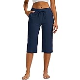 MAGCOMSEN Women's Cotton Capri Pants with 5 Pockets Yoga Wide Leg Capris Loose Casual Lounge Workout Capri Sweatpants