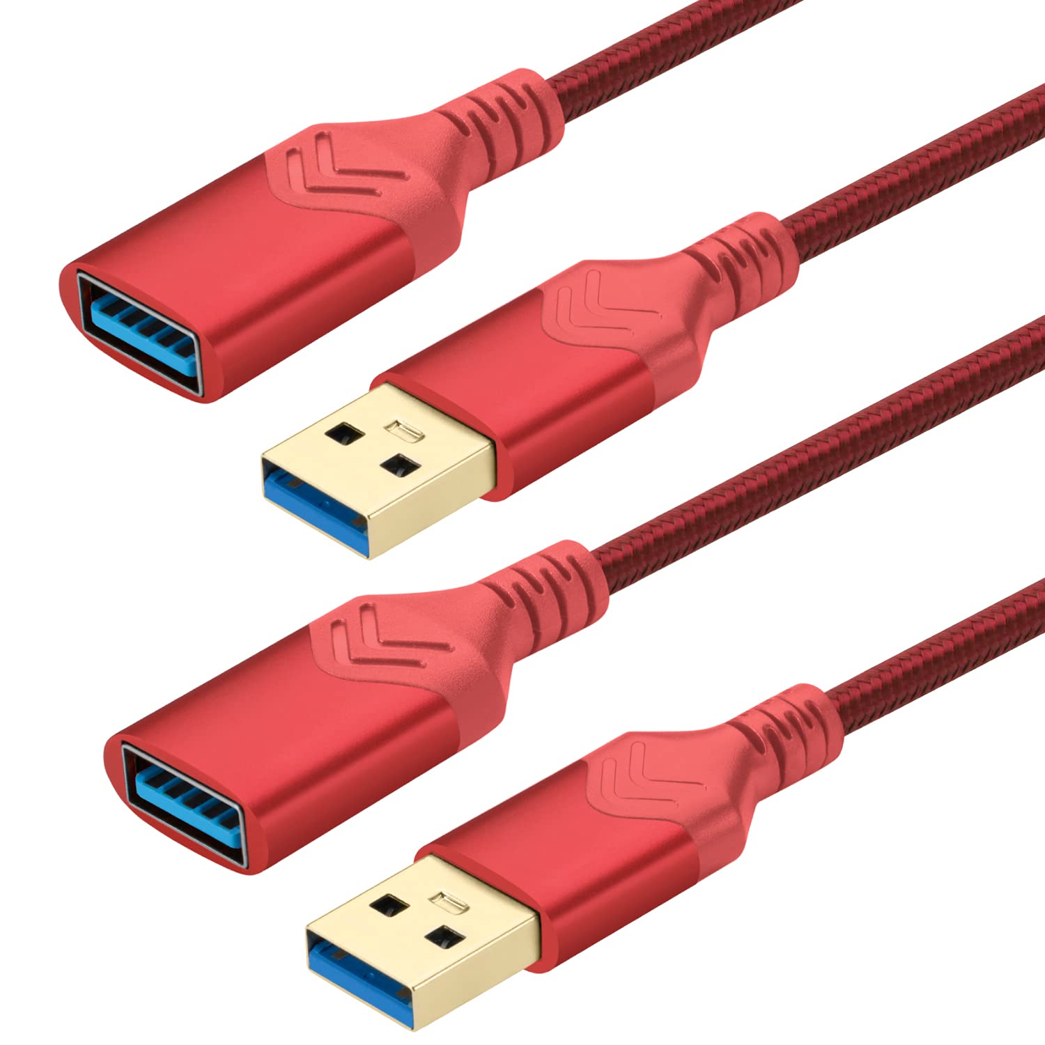 USB 3.0 Extension Cable,[2Pack] 0,6M High Speed Extension Cable USB Male to Female Extension Cord for Playstation/Xbox/Flash Drive/Card Reader/Hard Drive/Keyboard/Printer/Scanner (Red, 2Pack 2FT)