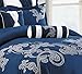 BEDnLINENS 8 Piece Dulce Mega Floral Embroidery Bed in a Bag Comforter Navy Blue, White Queen Size