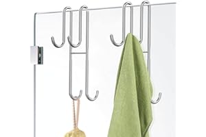 Cerbonny Shower Door Hooks, 2 Pack Double Towel Hooks for Bathroom Frameless Glass Shower Door, Heavy Duty Stainless Steel Bathroom Hanger without Perforation，Silver