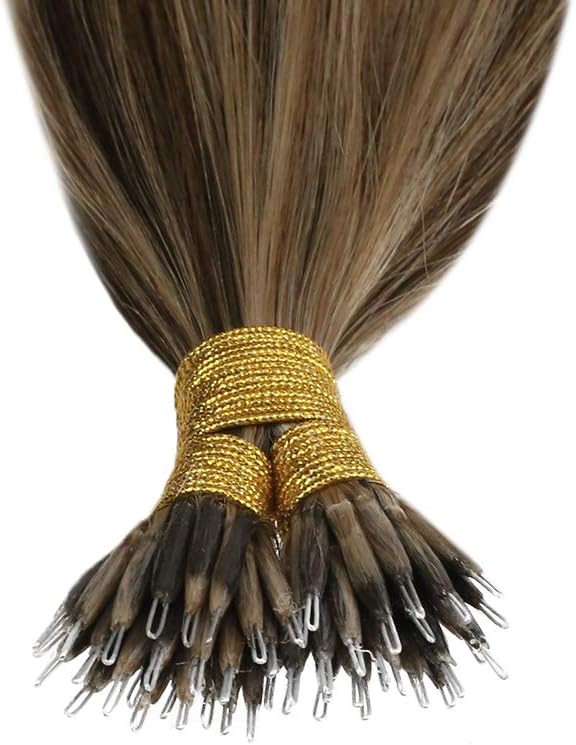 YoungSee Nano Beads Hair Extensions Brown 16inch Nano Tip Hair Extensions Real Human Hair Dark Brown Highlights Caramel Blonde Pre Bonded Nanolink Extensions for Wedding Cold Fusion 50s 50g - Image 5