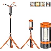 AKOFUN 12000mAh Camping Light with Stand, Rechargeable Work Light, 10000 Lumen Dimmable Cordless Work Light with 3 LED Lamp Heads, Magnetic Emergency Flashlight with 79" Detachable Tripod