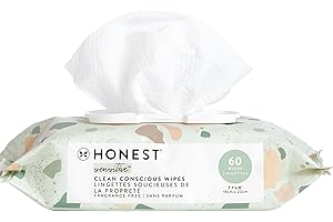 The Honest Company Clean Conscious Unscented Wipes | Over 99% Water, Compostable, Plant-Based, Baby Wipes | Hypoallergenic for Sensitive Skin, EWG Verified | Geo Mood, 60 Count