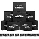 WLUSEAXI 8 Pack Groomsmen Proposal Boxes with Cards, 10.6x7.9x3.1 in, Black | 7 Groomsmen Boxes and 1 Best Man Box with Black Ribbon for Wedding Party Proposals, Groomsmen Gifts, and Best Man Gifts