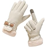 Feelorna Winter Gloves for Women, Waterproof Thermal Touchscreen Gloves with Cute Bow, Soft Plush Lining Windproof Warm Glove