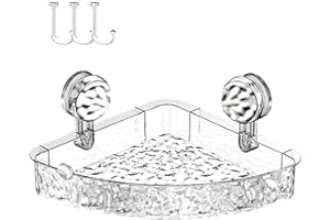 JINTION Suction Cup Shelf Shower Shelves Corrugated Holder,Organizer with 3 Hooks No-Drill Bathroom Suction Storage Box for Kitchen Bathroom Hotel
