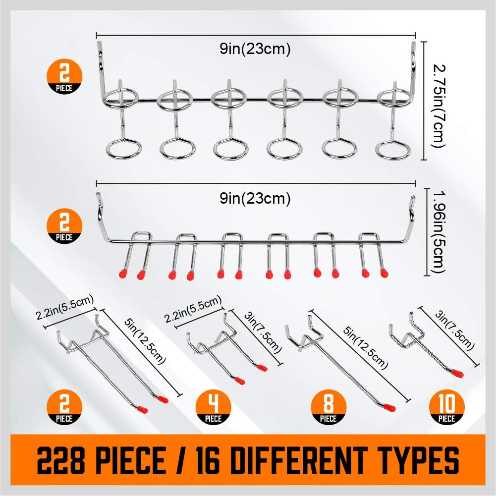 HORUSDY 228-Piece Pegboard Hooks Assortment. Pegboard Accessories with Pegboard Bins for Organizing Various Tools: Home Improvement