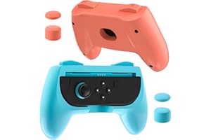 FUNDIARY Blue+Orange Grip Compatible with Switch 2 Controller, Durable Grip Accessories Bundle for Switch 2 Controller with Comfortable and Fast Release Design Handle Grip and 4 Thumb Caps - 2 Packs