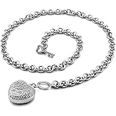H&Beautimer Handmade in Italy - 925 Sterling Silver Necklace -Women's AAAAA CZ Zircon Heart/Lock Pendant Necklace Rolo Chain 18,20 Inch - Charm Jewelry - Birthday Gift