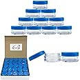 Beauticom (Quantity: 50 Pieces) 5G/5ML Round Clear Jars with Blue Lids for Scrubs, Oils, Toner, Salves, Creams, Lotions, Makeup Samples, Lip Balms