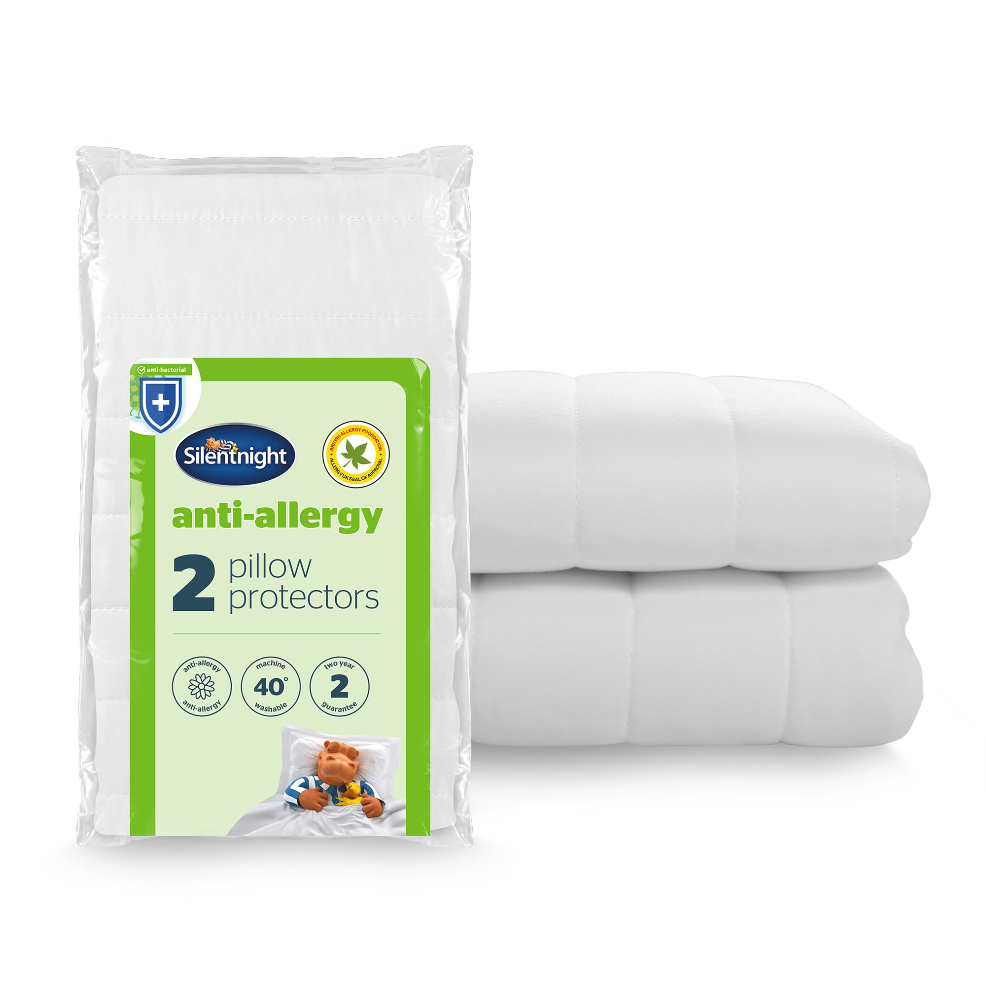 Silentnight Anti Allergy Pillow Protector - Ideal for Allergy and Asthma Sufferers Protecting Against Bacteria and Dust Mites - Machine Washable, 2 Pack