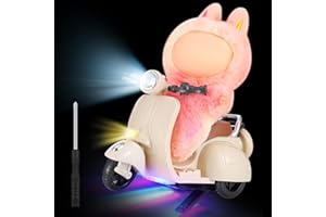 DERTE Mini Funny Electric Doll Scooter Vehicles Accessory with Music and Lights Could Rotate 360° Cute Plastic Scooter Desktop Ornaments Screwdriver Included Battery Not Included