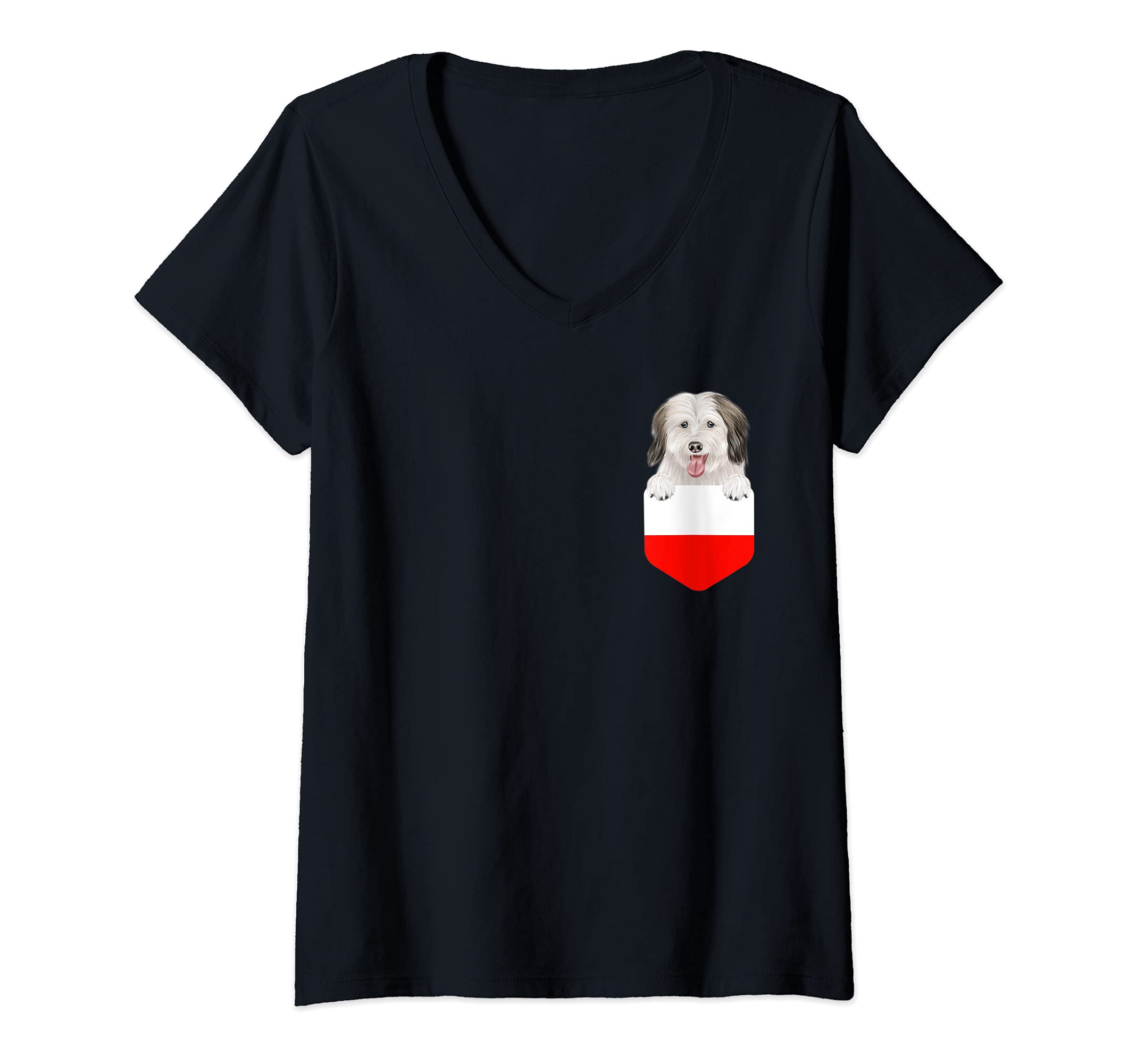 Womens Poland Flag Coton de Tulear Dog In Pocket V-Neck T-Shirt