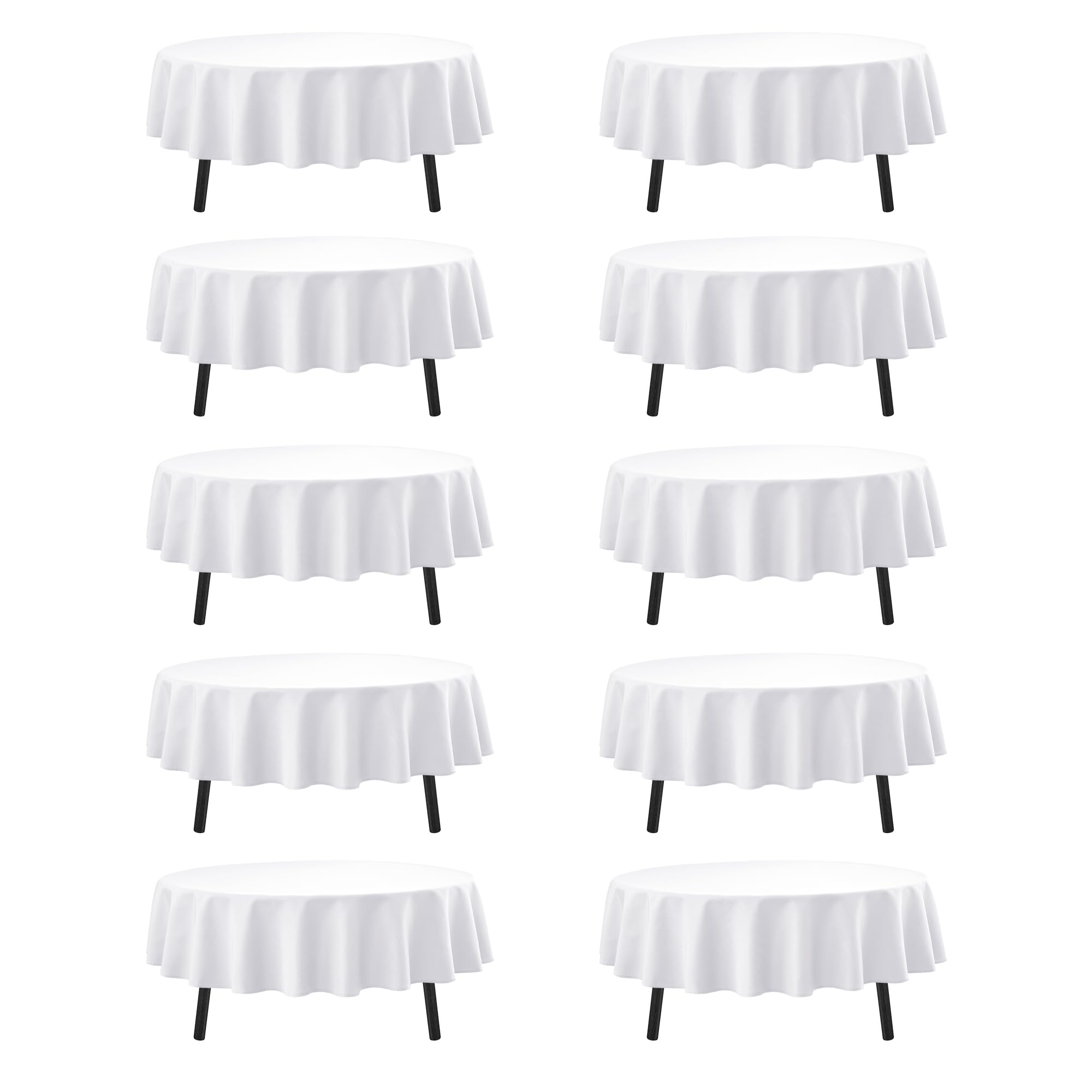 Photo 1 of Dailyset 10-Pack White Round Tablecloths, 70 Inches, Stain-Resistant Polyester for 3-4 Ft Round Tables - Washable Table Covers for Weddings, Banquets, Birthday Parties, Events