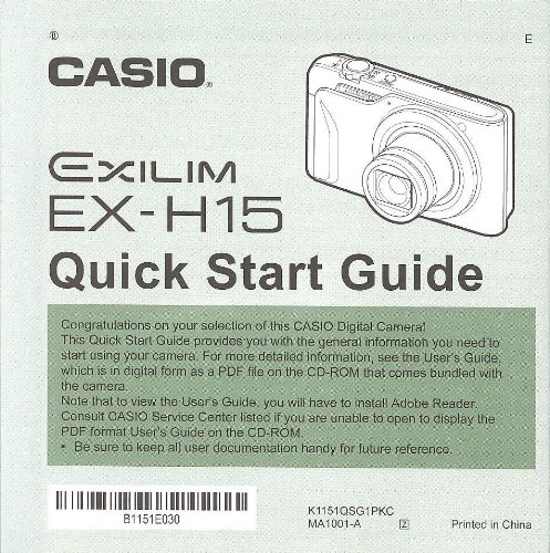Casio Exilim Digital EX-H15 Quick Start Guide ORIGINAL Manual: Amazon.com:  Books
