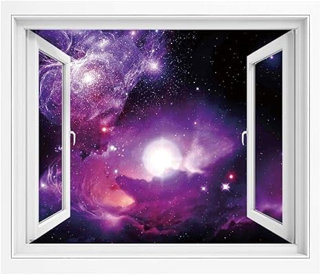 Amazon スペースデコレーション 絵画風 壁紙ポスター はがせるシール式 100x70 Cm スタークラスターギャラクシープリント 風景 景色 おしゃれ ウォールステッカー 多用途なシール Diyシール ブラックパープルの魔法の惑星運動とファンタジーの宇宙星雲 ウォール