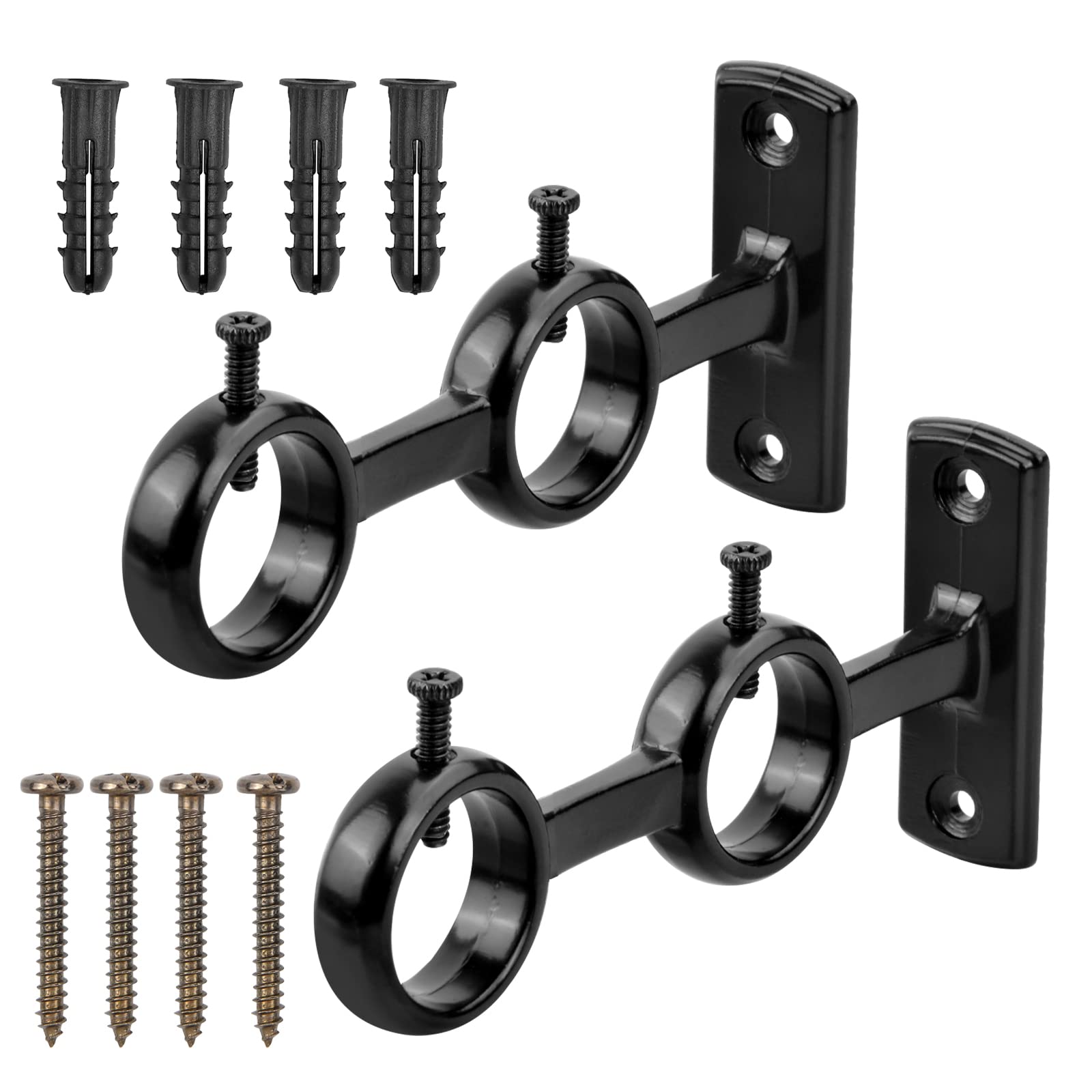 Bracket for Curtain Pole 2pcs Double Curtain Rod Holder Wall Mount Heavy Duty Adjustable 28mm Curtain Rod Bracket for Window, Bedroom, Home Black