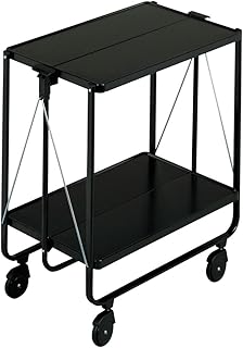 Leifheit Side-Car Color schwarz im platzsparenden Design, schnell auf- und abbaubarer Küchenwagen mit Rollen, klappbarer Servierwagen mit 2 Ebenen