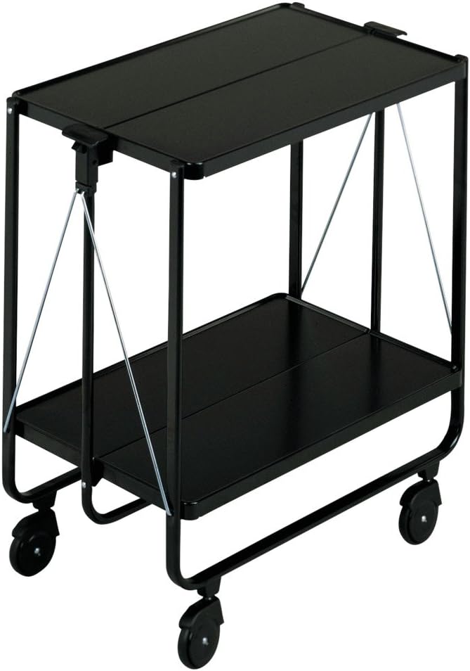 Leifheit Side-Car Color schwarz im platzsparenden Design, schnell auf- und abbaubarer Küchenwagen mit Rollen, klappbarer Servierwagen mit 2 Ebenen