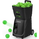 PUSUN Smart Pickleball Machine with App &amp; Remote Control, External Oscillation, 28 Landing Points, 10 Training Modes, 12-75 MPH, 85+ Ball Capacity, 4-6H Battery