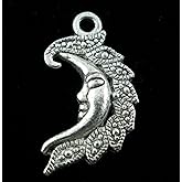 PEPPERLONELY 20pc Antiqued Silver Alloy Half Moon Face Carved Charms Pendants 27x15mm (1-1/8"x 5/8")