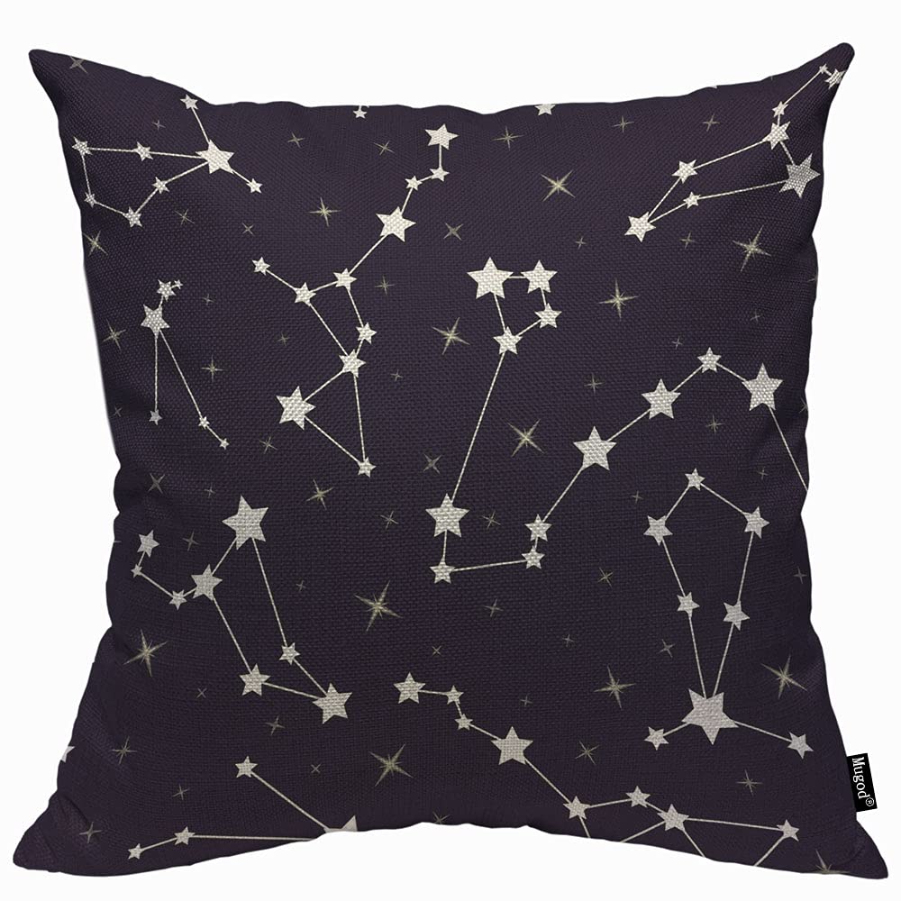 Mugod Constellations Stars Cushion Cover Throw Pillow Covers Beautiful Cosmic Space Astronomy Pattern Night Starry Sky Pillow Case for Men Women Decorative Home Sofa Chair Couch 45x45cm/18x18 Inch