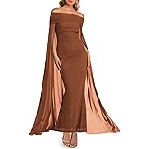 Lrady Wedding Guest Dresses for Women Sexy Off The Shoulder Elegant Formal Cocktail Maxi Dress with Cape