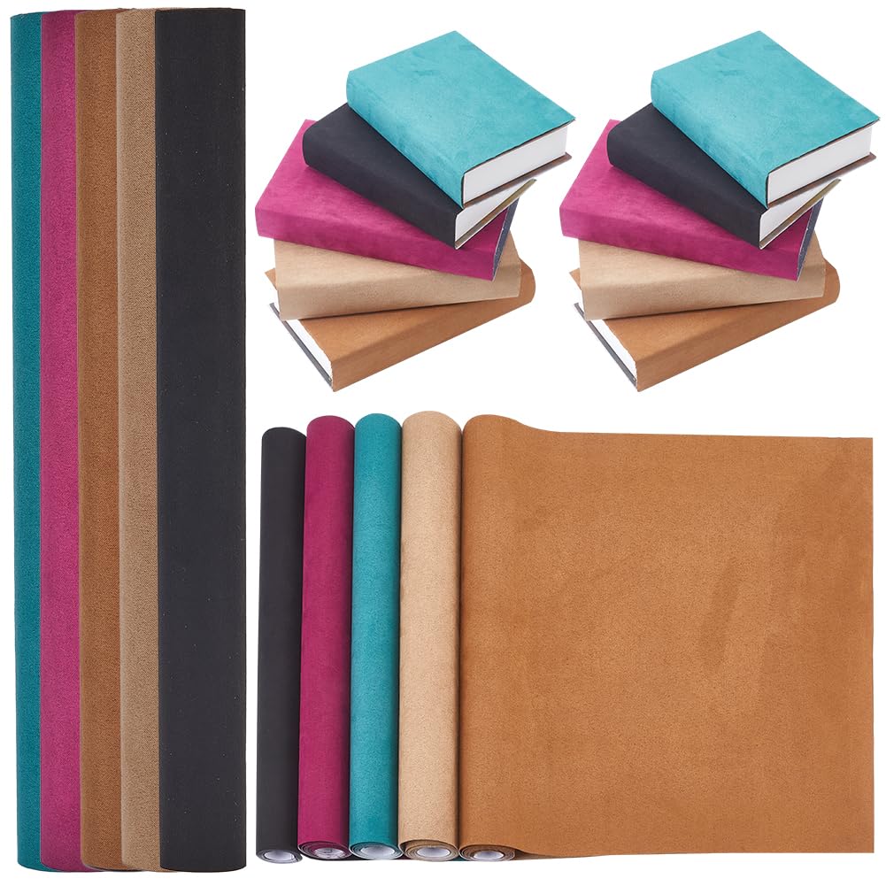 CRASPIRE 5 Colors Book Cloth for Book Binding 51 x 11.8inch Suede Fabric Surface Paper Backed Bookcover Books Album Camel Black Green Scrapbooking Archival DIY Covering Protector Bookcloth Bookbinding