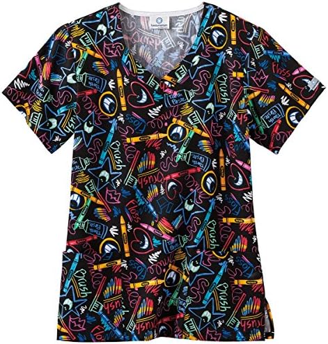White Swan Uniforms Printed Cotton/Poly V-Neck Scrub Top