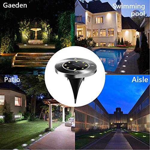 Solar Ground Lights (6 Pack), Solar Powered Ground Lights 8 LED Outdoor Solar Disk Lights, Upgraded Waterproof In-Ground Landscape Lights, for Patio Lawn Pathway Yard Driveway Step and Walkway