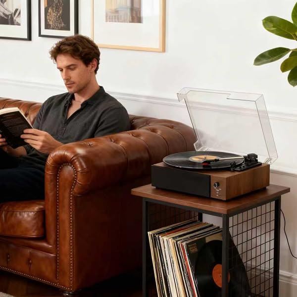 PORTABLE BLUETOOTH VINYL RECORD PLAYER TURNTABLE WITH BUILT-IN SPEAKERS, RECHARGEABLE, MULTIPLE SPEEDS (33/45/78 RPM) – RETRO VINTAGE DESIGN FOR HOME & GIFTS