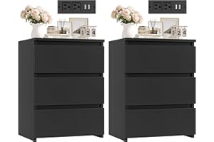 FOTOSOK Black Nightstand Set of 2, 26" H Night Stand Set 2 with Charging Station, Black Night Stand with USB Ports & Power Outlets, Silent Slides, End Side Table Bedside Table for Bedroom