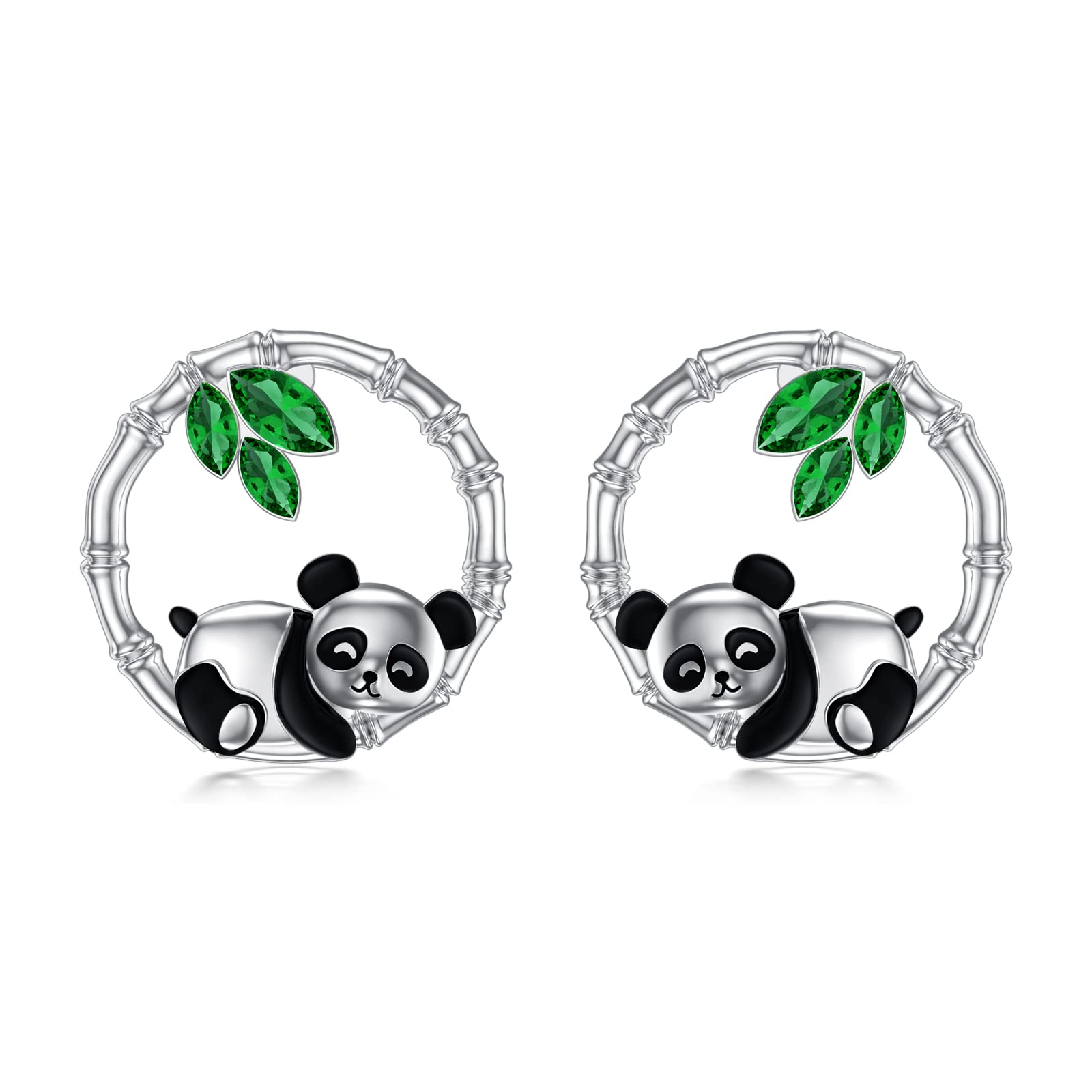 Flpruy Panda Earrings 925 Sterling Silver Panda Bamboo Studs Panda Gifts Children's Day Jewelry Gifts for Girls Women Daughter