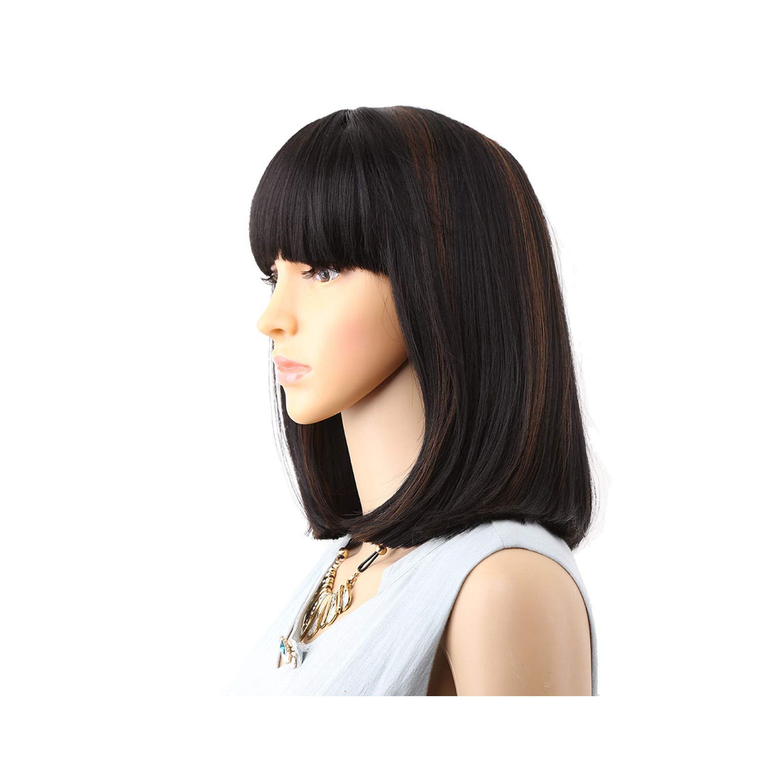 Amazon Com Straight Black Synthetic Wigs With Bangs For Women