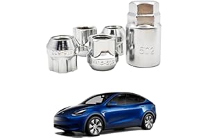 KIKIMO for Tesla Wheel Locks for Model S/3/X/Y, Set of 4 Chrome Cone Seat Wheel Locks for Tesla Model S/3/X/Y Accessories (M14 X 1.5 Thread Size)
