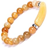 8MM Healing Stone Bracelets,Natural Gemstone Charm Stretch Bracelet,Beads Chakra Crystal Energy Heart Charm Bracelet,Handmade Jewelry for Women(Yellow Topaz)