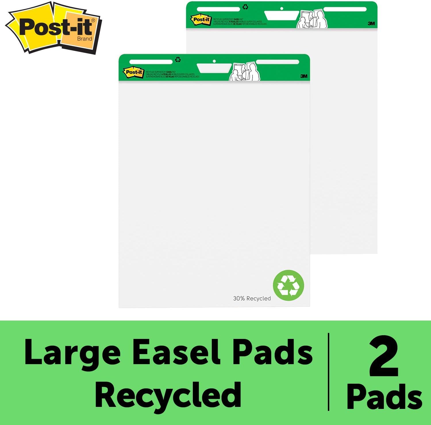 Postit Recycled SelfStick Easel Pad Notes, 25" x 30", 2 Pads, 30