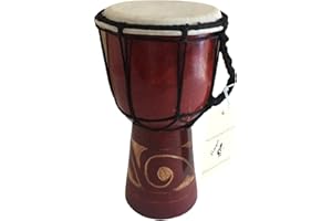 JIVE Djembe Drum African Bongo Congo Hand Drum Damaru For Kids Adults Aboriginal Dot/Carved Design Goat Skin SOLID Wood - (6" High - Painted/Carved) - NOT MADE IN CHINA