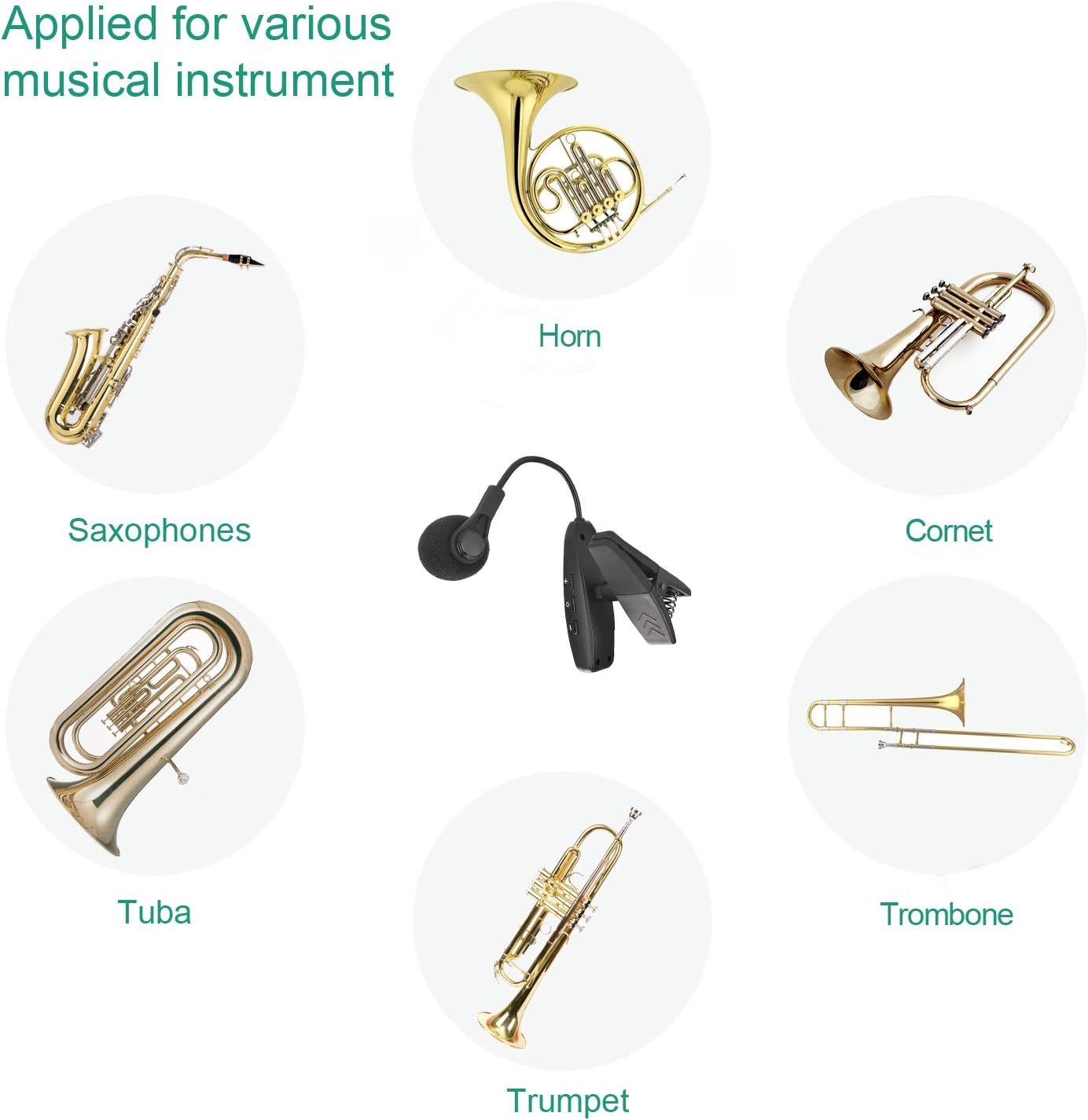 Wireless Instrument Microphone,UHF Clip Condenser Mic,for Horns,Trumpets,Clarinets, Saxophones, Cello, Computer, Phone, Speakers, Voice Amplifier 131ft Range, 1/8＆1/4'' Port: Home Audio & Theater