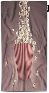 HOSNYE Popcorn Hand Towel for Bathroom Dropping Popcorn in Red and White Striped Classic Package Absorbent Soft Towels for Beach Kitchen Spa Gym Yoga Face Towel